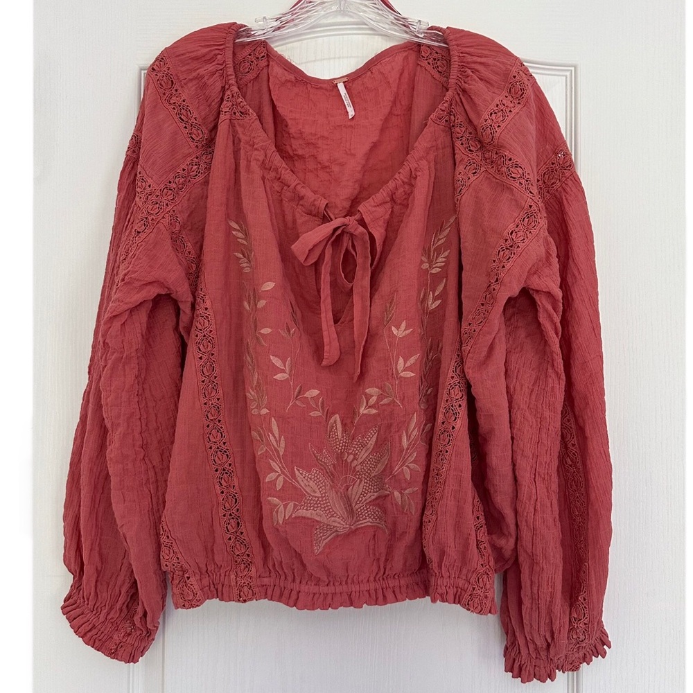 Free People Maria Embroidered Lace Inset Boho Top - Picture 11 of 11